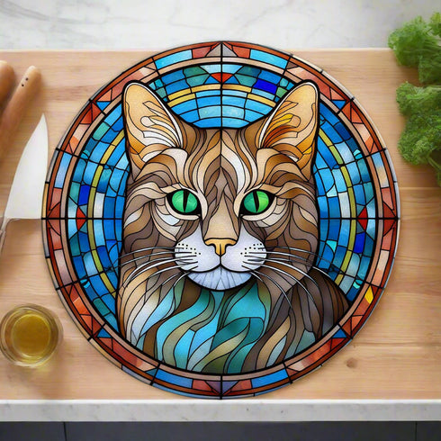Cat Tabby Glass Suncatcher Worktop Saver